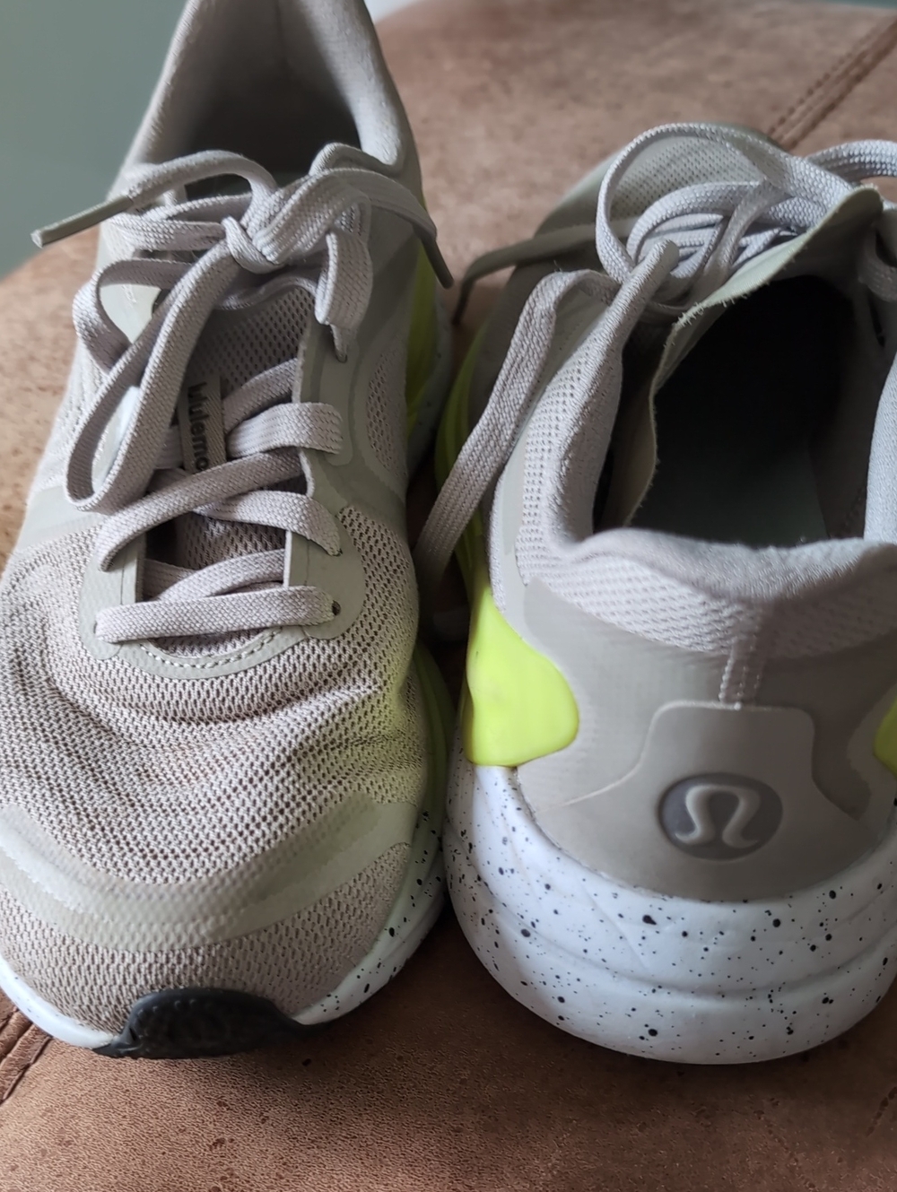 lululemon athletica Men's Beige and Neon Yellow Accent Sneakers